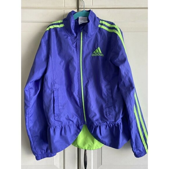 Adidas Sz 6X Girl’s Purple‎ & Lime Green Jacket Windbreaker Full Zip - Picture 1 of 7
